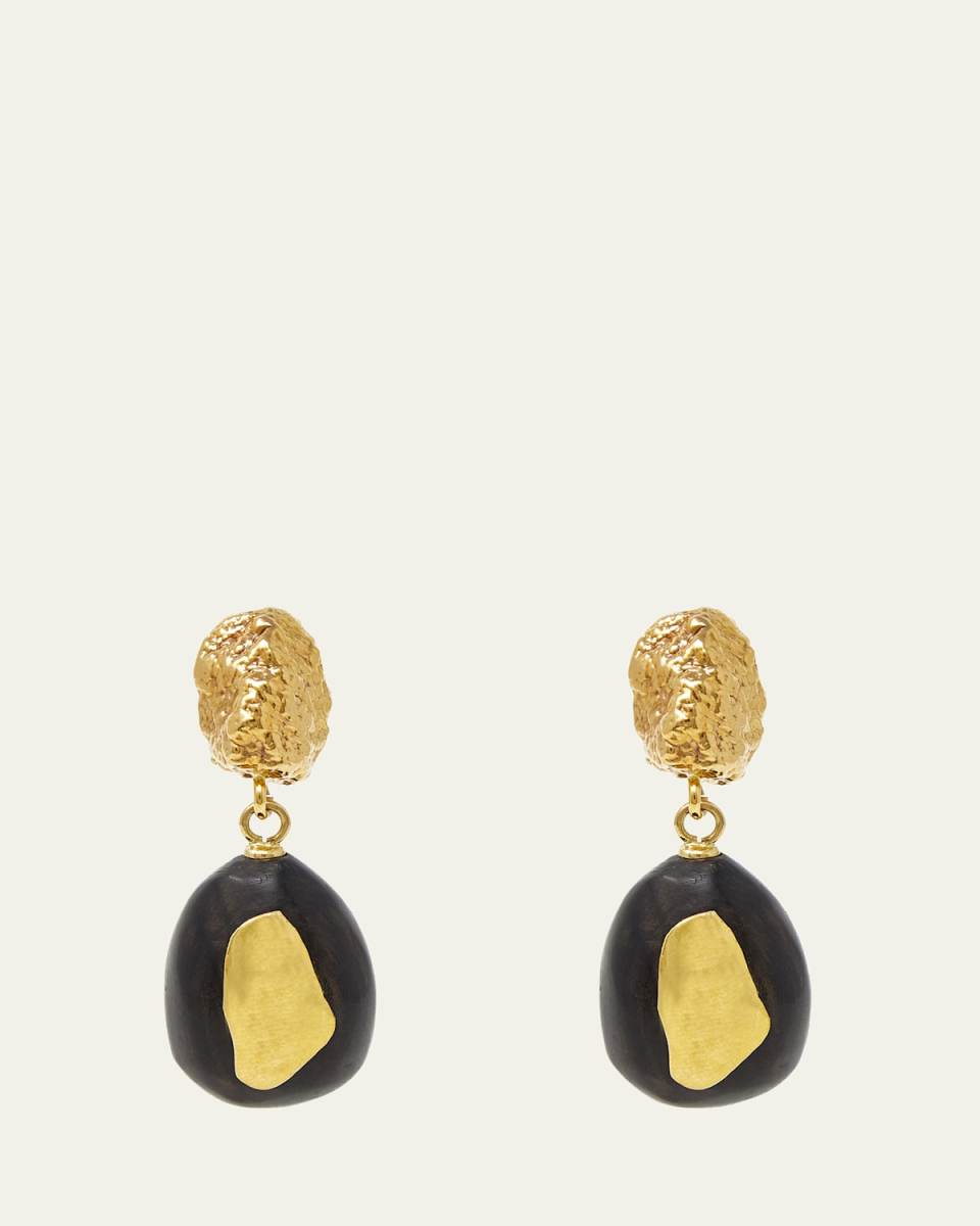 Gold Nugget and Ebony Wood Earrings